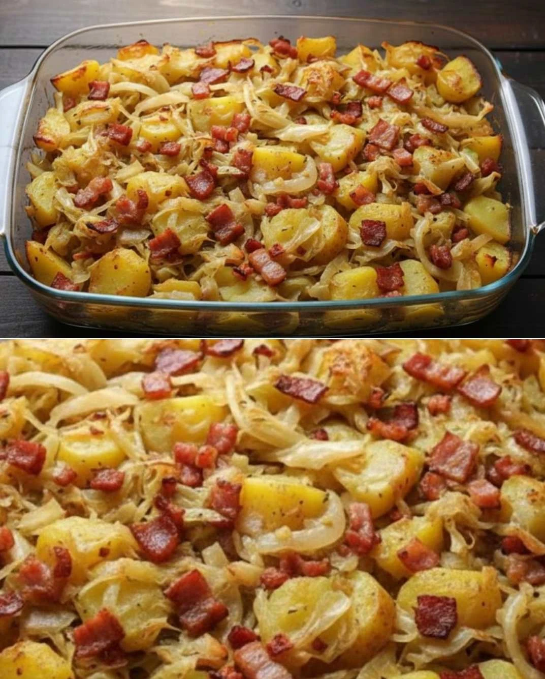 Zapečené zelí s bramborami a uzeninou